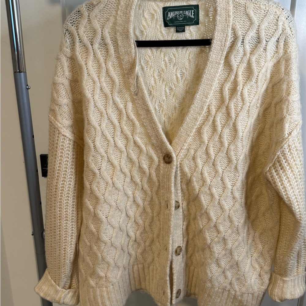 American Eagle Outfitters Beige Cable Knit Cardigan